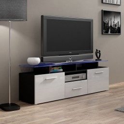 Szafka RTV Evora mini (czarny mat + biały połysk) + 2x LED